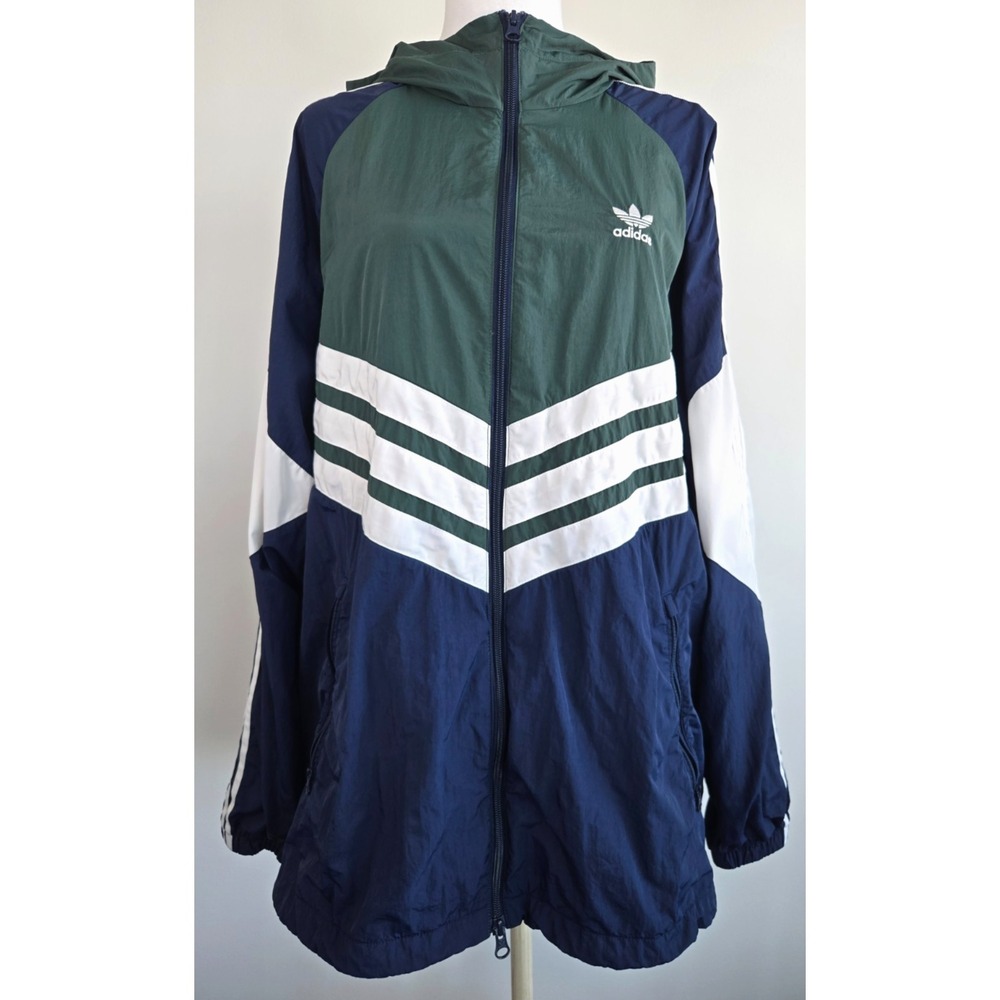 Adidas Baggy Full Zip Track Jacket Windbreaker Nylon Three Stripes Hooded Utilit
